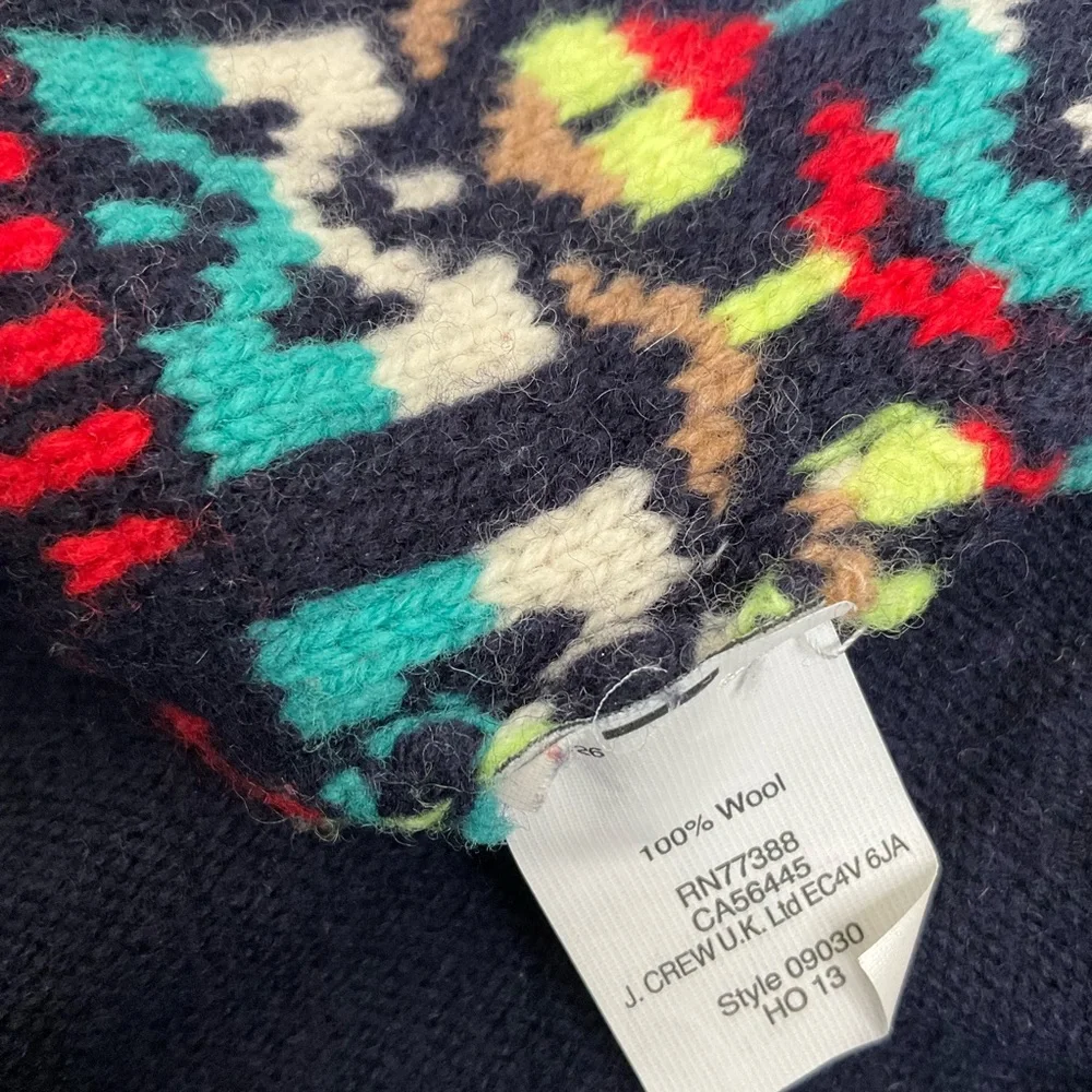 J crew jacquard Aztec stitch 100% wool sweater navy blue size S
